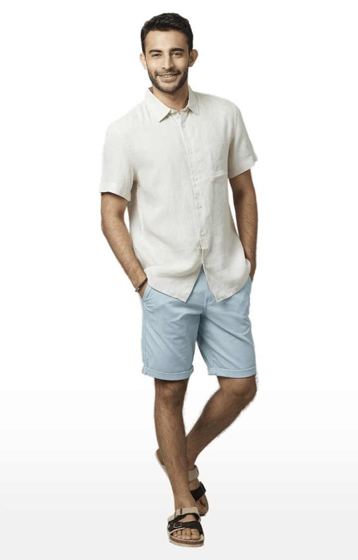 Men's Blue Cotton Solid Shorts