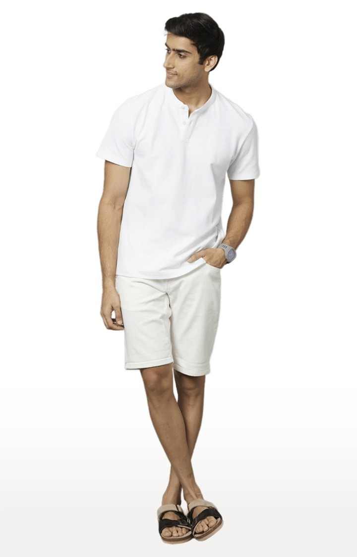 Men's White Cotton Blend Solid Shorts