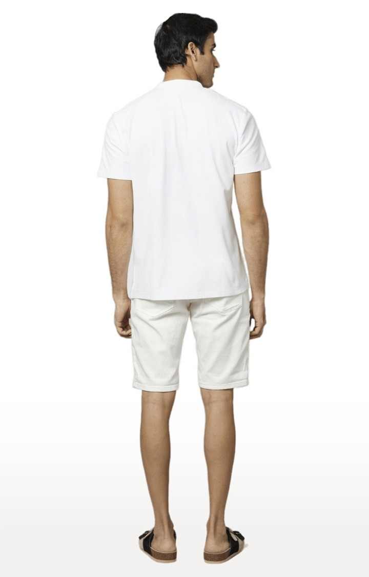 Men's White Cotton Blend Solid Shorts