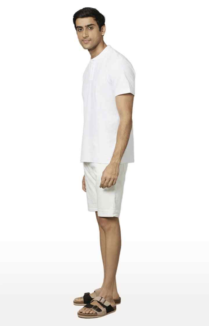 Men's White Cotton Blend Solid Shorts