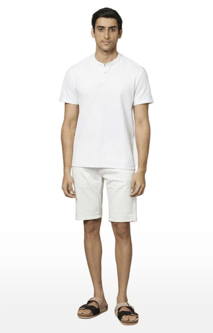 Men's White Cotton Blend Solid Shorts