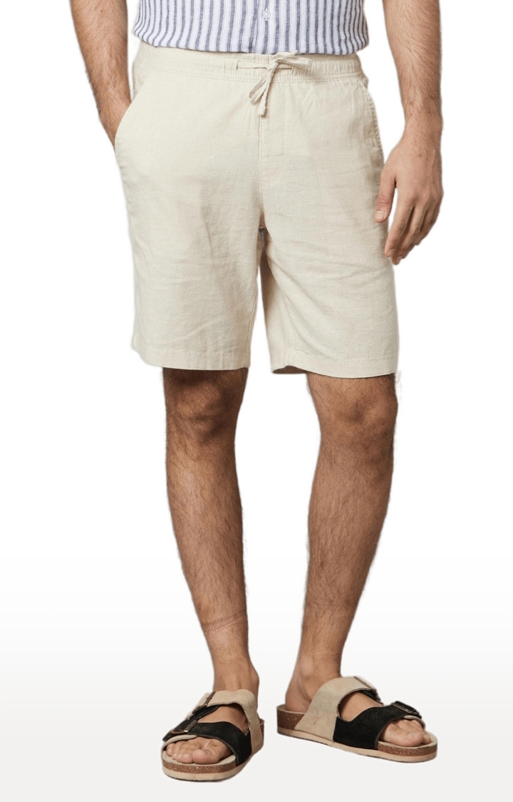 Men's Beige Blended Solid Shorts