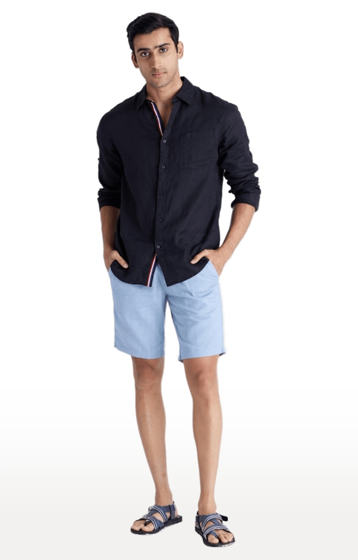 Men's Blue Blended Solid Shorts