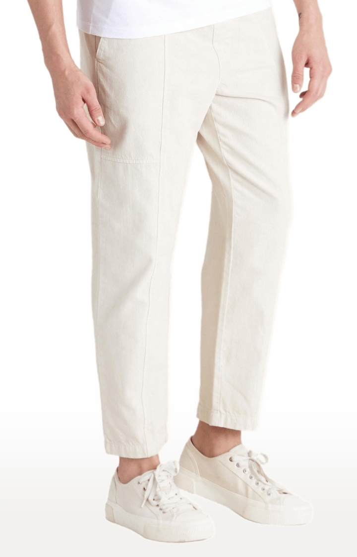 celio | Men's White Cotton Solid Trousers 5
