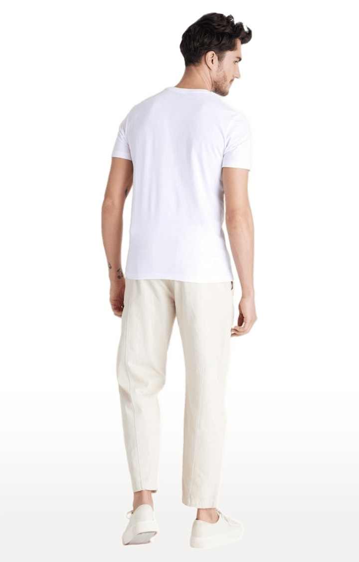 Men's White Cotton Solid Trousers