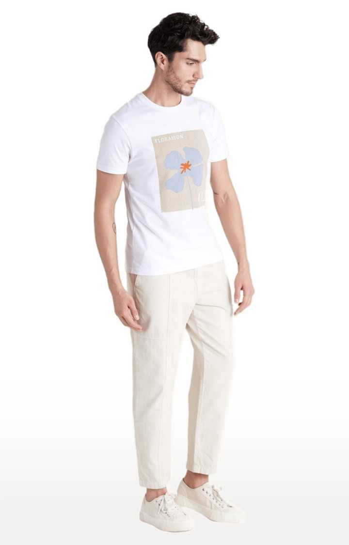 Men's White Cotton Solid Trousers