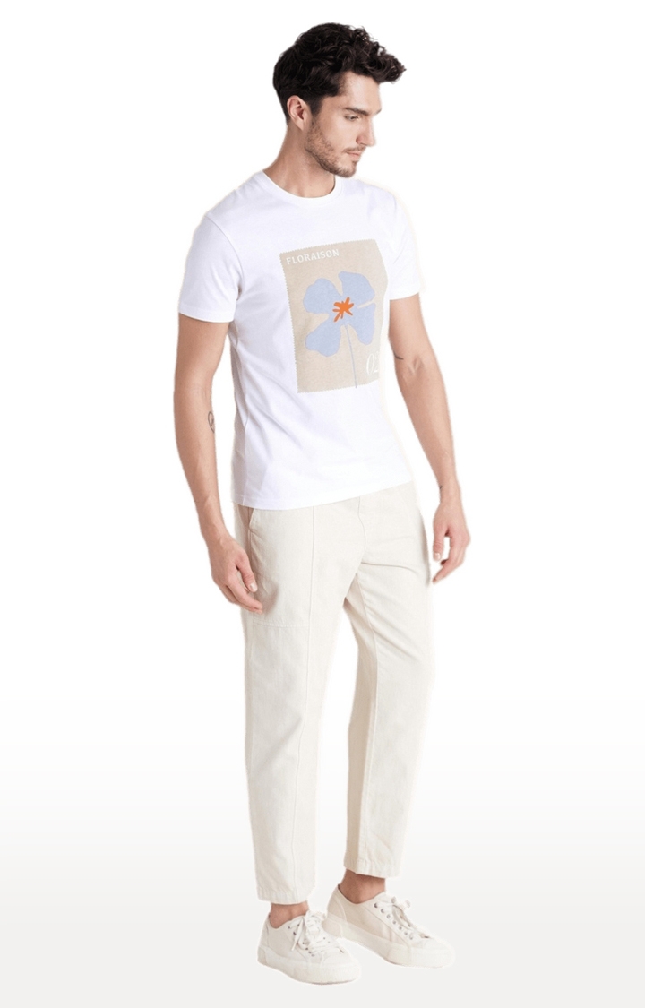 celio | Men's White Cotton Solid Trousers 2
