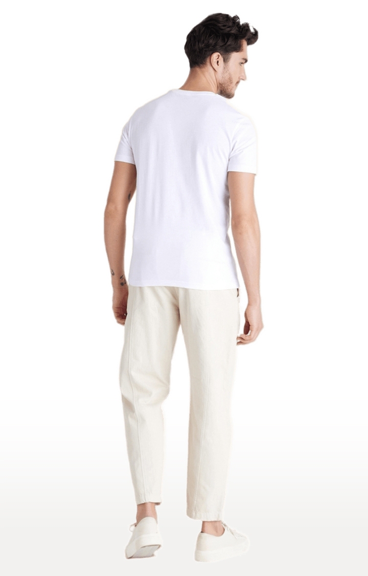 celio | Men's White Cotton Solid Trousers 4