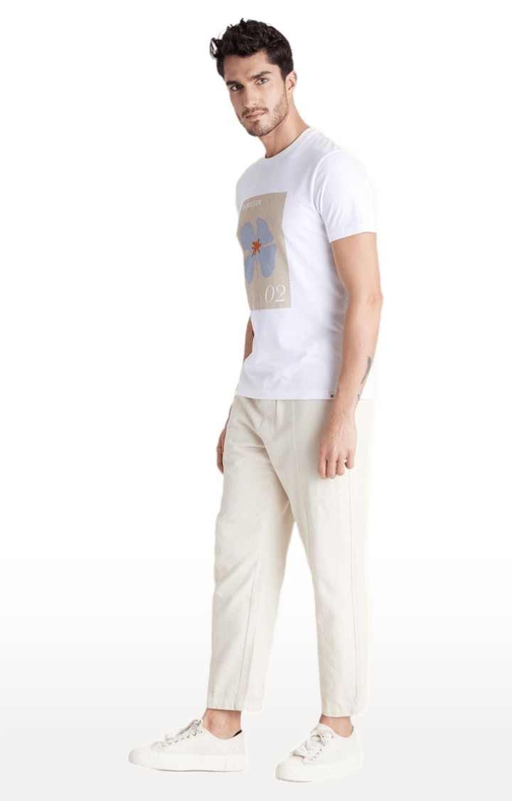 Men's White Cotton Solid Trousers