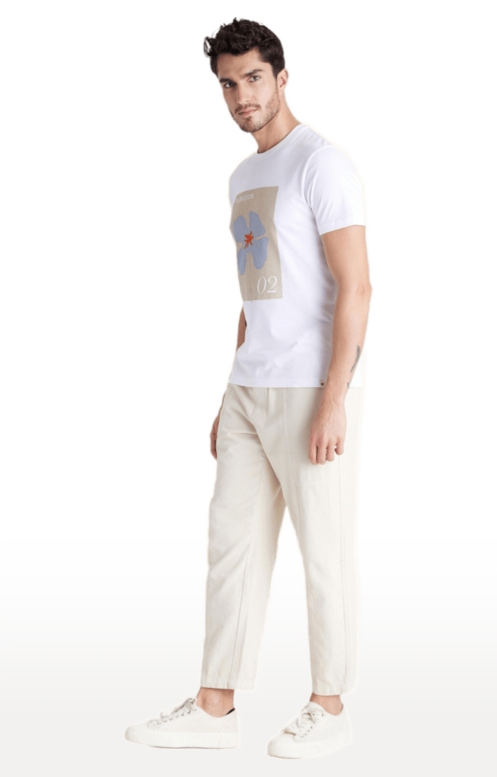 celio | Men's White Cotton Solid Trousers 3