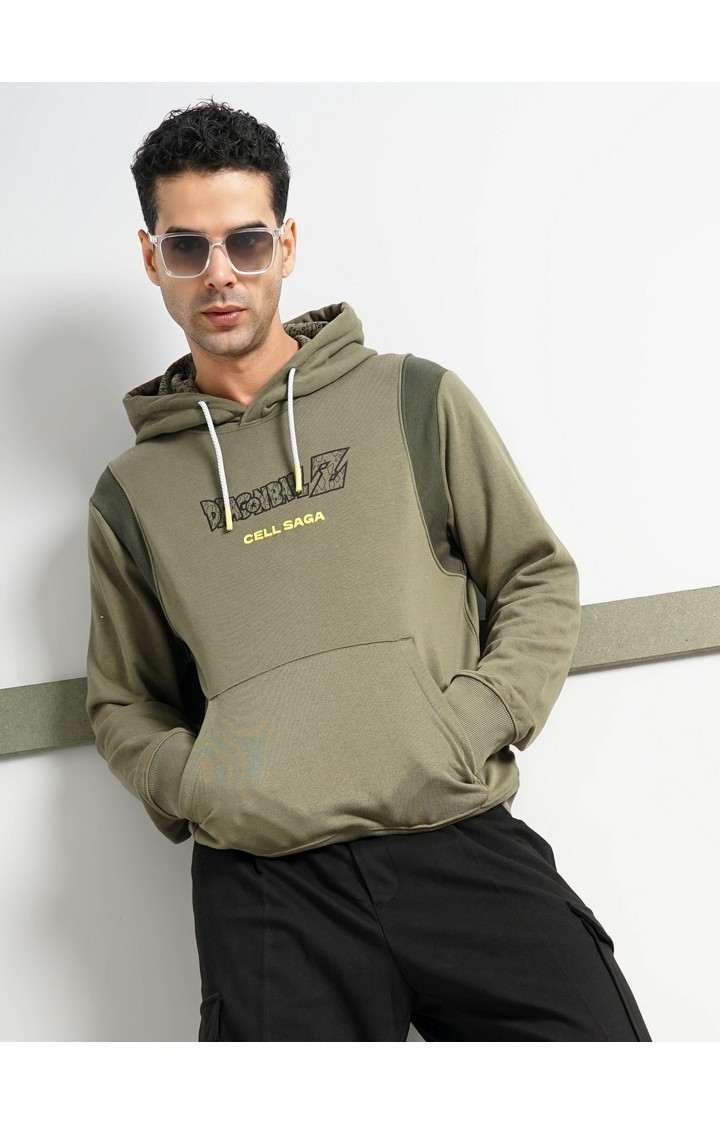 Celio Men Khaki Printed Regular Fit Cotton Dragon Ball Z Sweatshirt