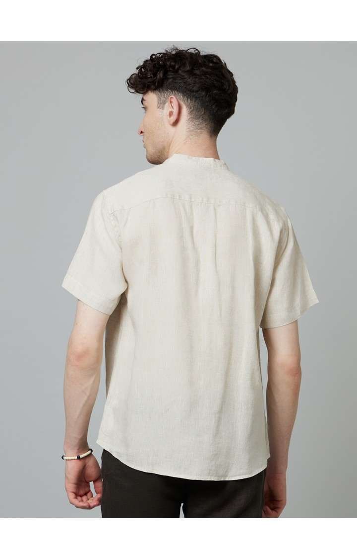 Men's Beige Solid Casual Shirts