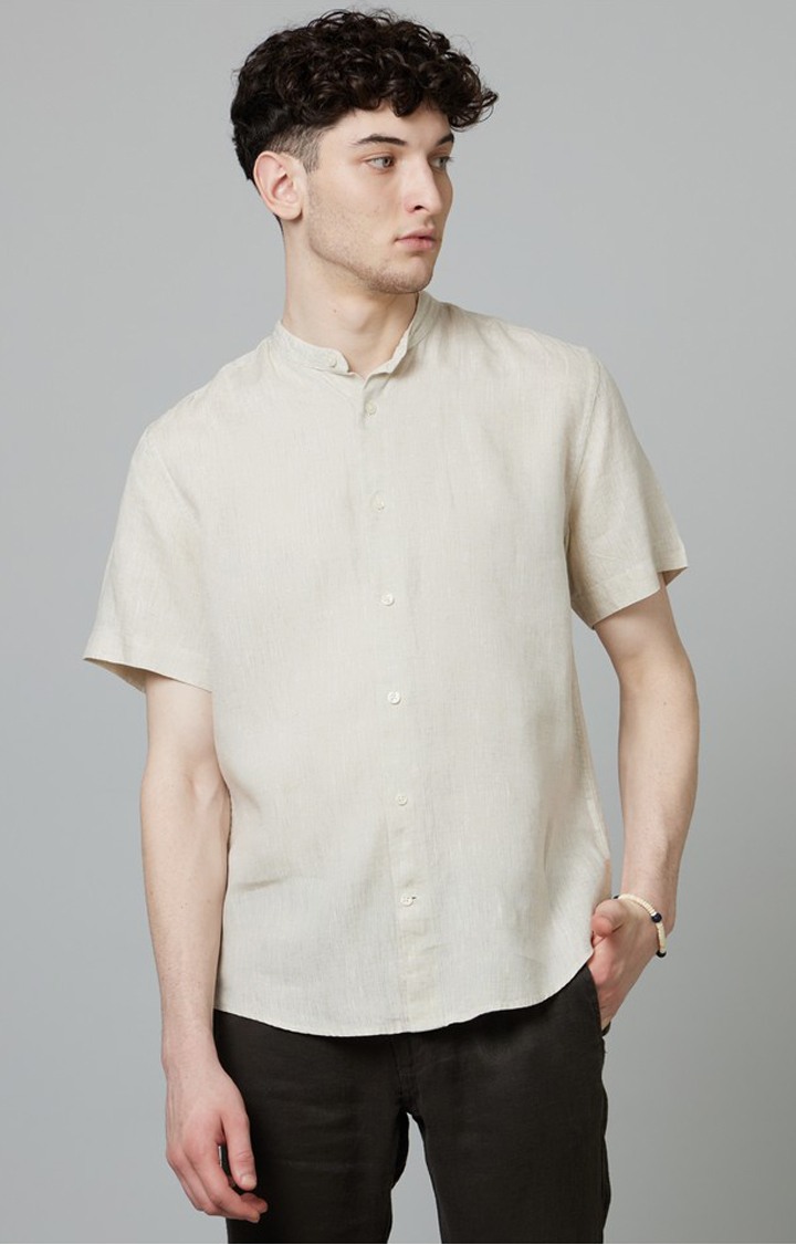 Men's Beige Solid Casual Shirts