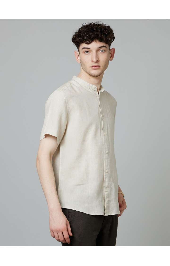 Men's Beige Solid Casual Shirts