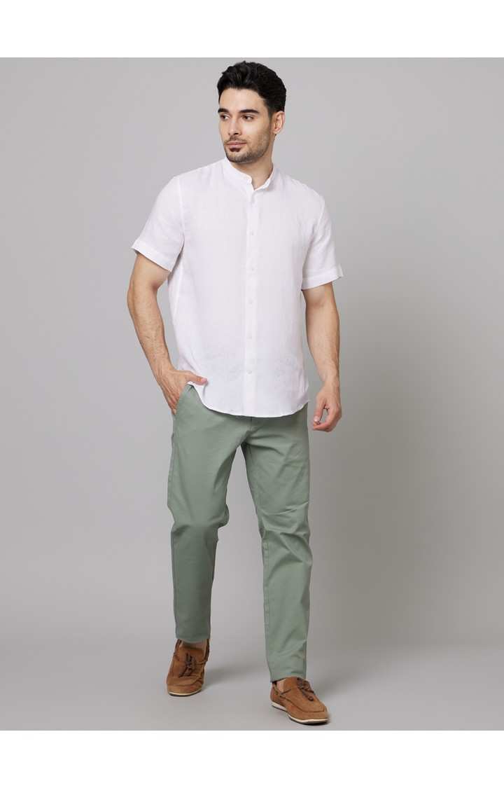 Men's White Solid Casual Shirts