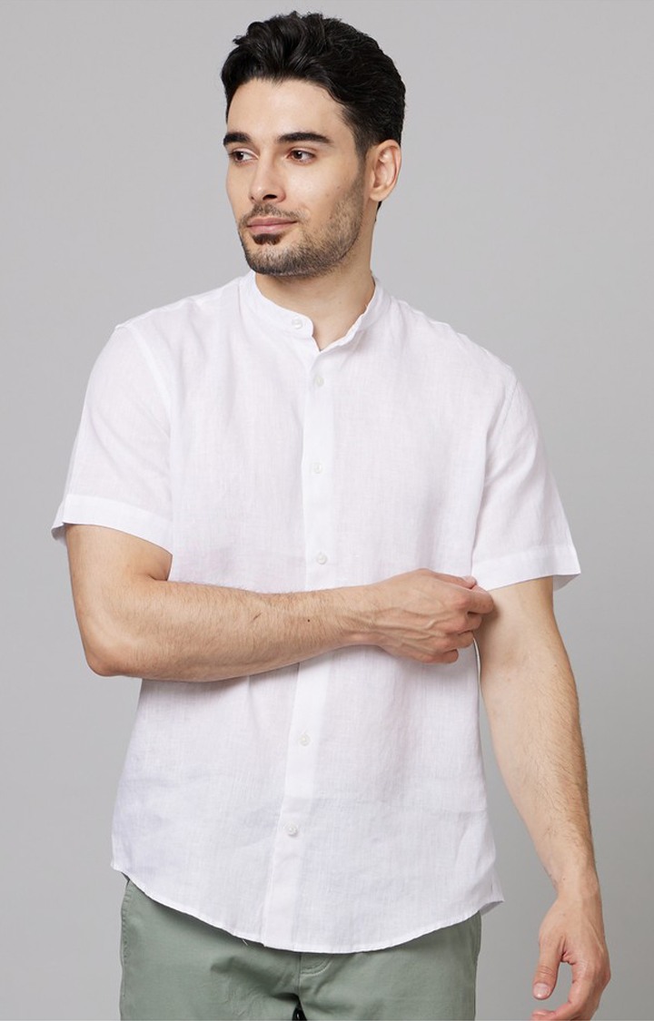 Men's White Solid Casual Shirts