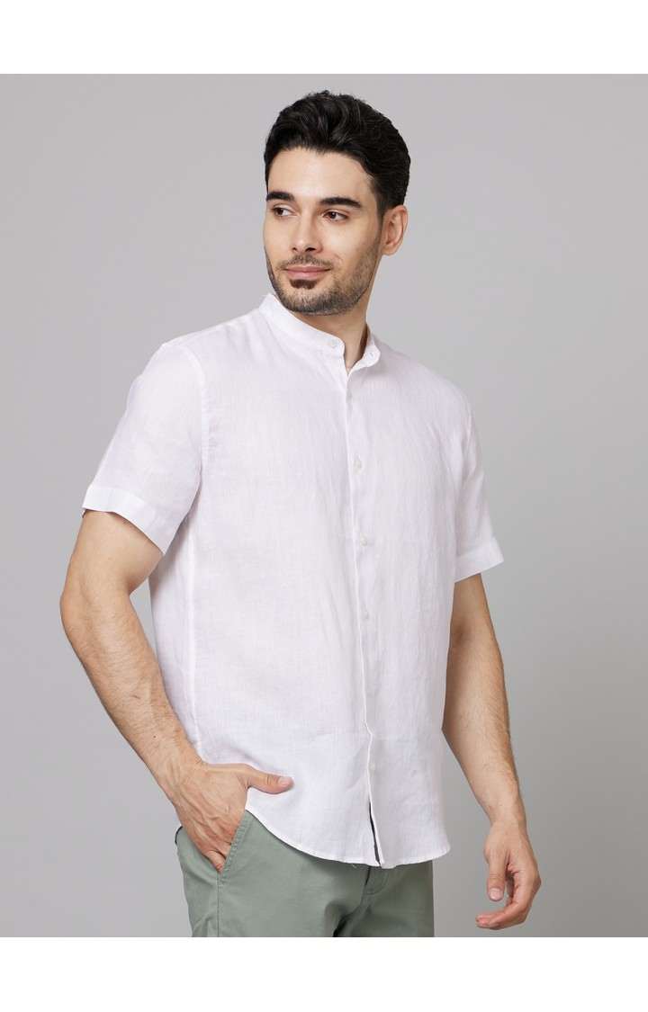 Men's White Solid Casual Shirts