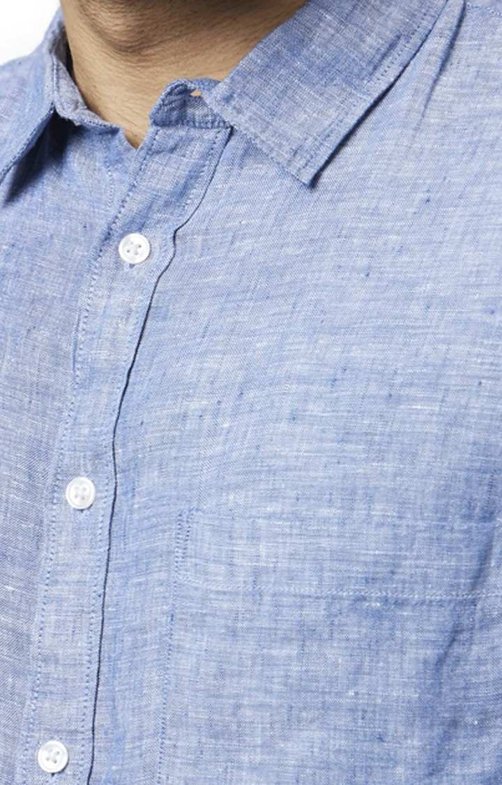 Men's Blue Melange Casual Shirts