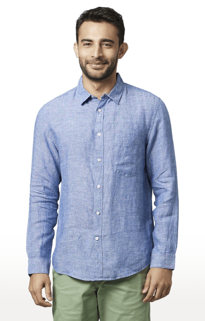 celio | Men's Blue Melange Casual Shirts