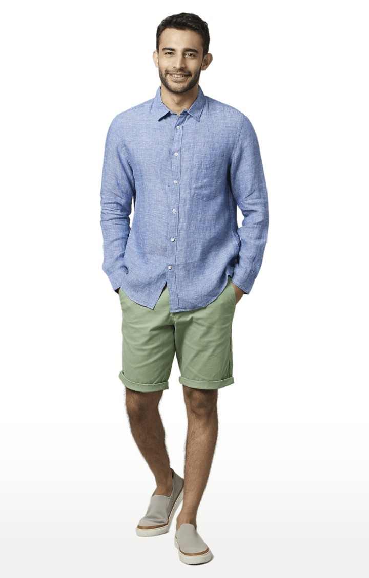 Men's Blue Melange Casual Shirts