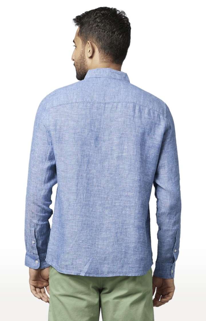 Men's Blue Melange Casual Shirts