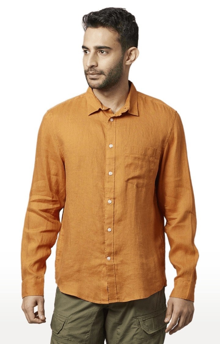 Men's Orange Solid Casual Shirts