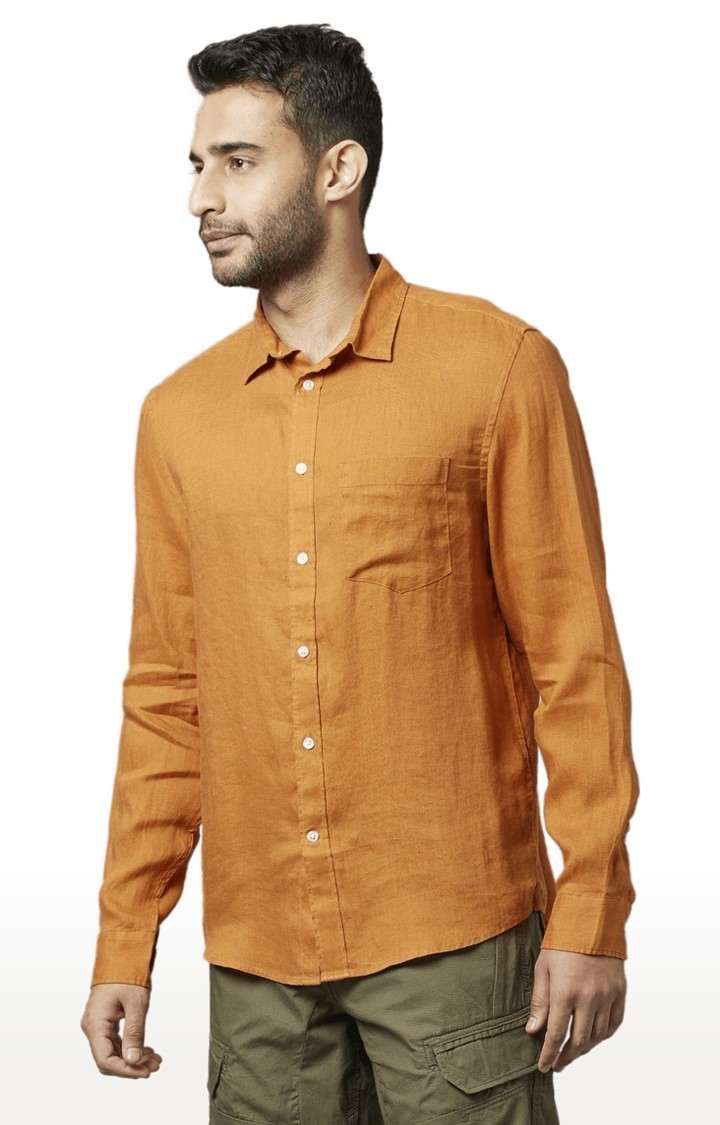Men's Orange Solid Casual Shirts