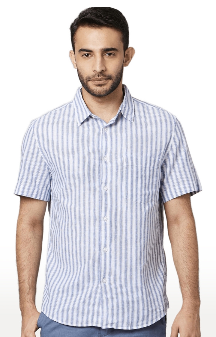 celio | Men's White Striped Casual Shirts