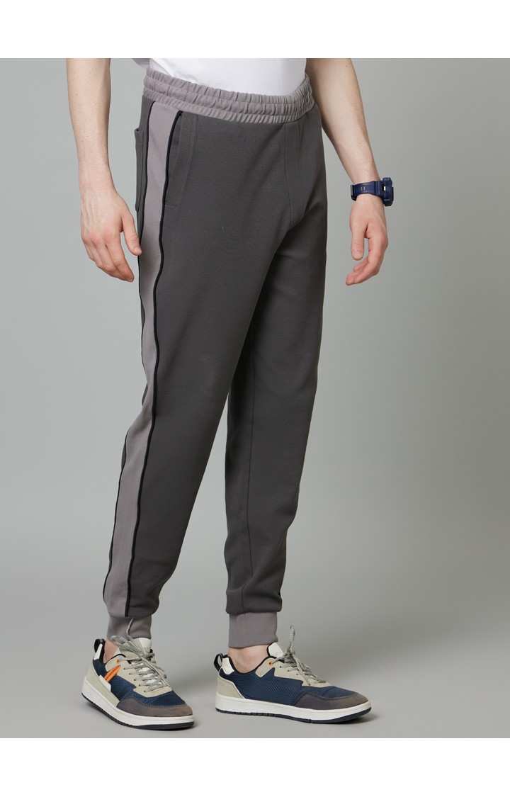 Men's Grey Cotton Blend Solid Casual Joggers