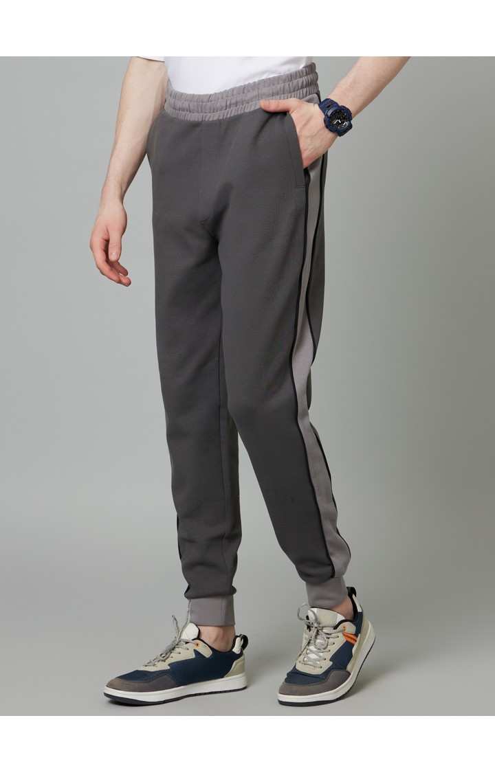 Men's Grey Cotton Blend Solid Casual Joggers