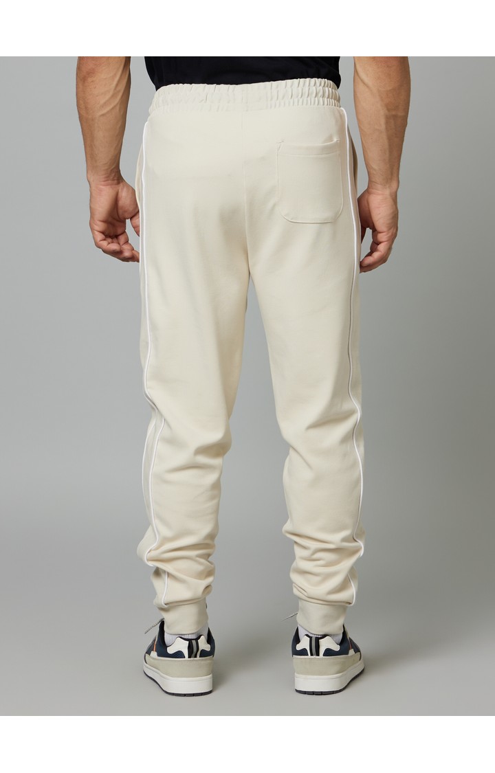 Men's White Cotton Blend Solid Casual Joggers
