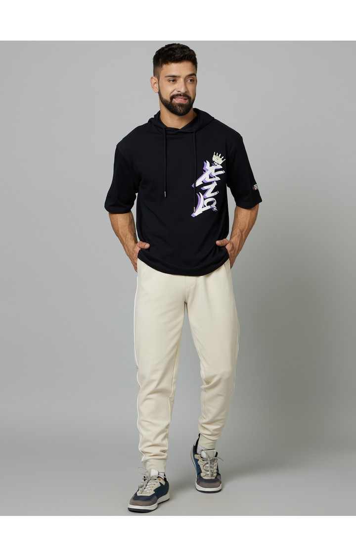 Men's White Cotton Blend Solid Casual Joggers