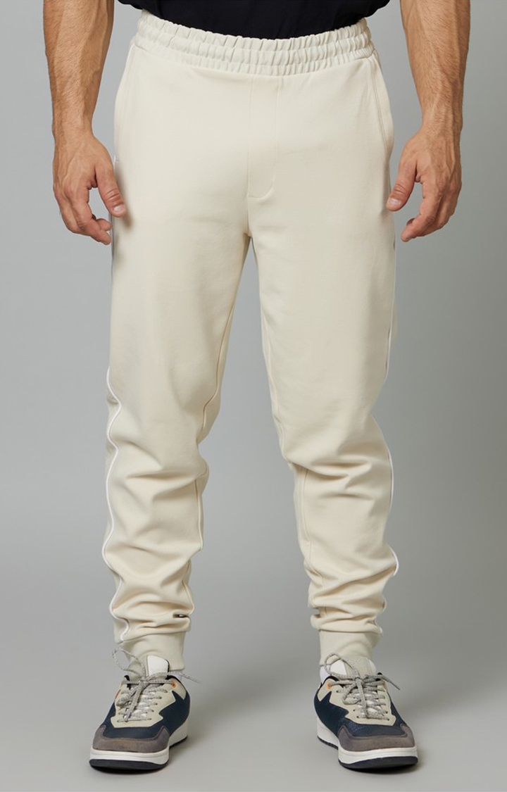 celio | Men's White Cotton Blend Solid Casual Joggers