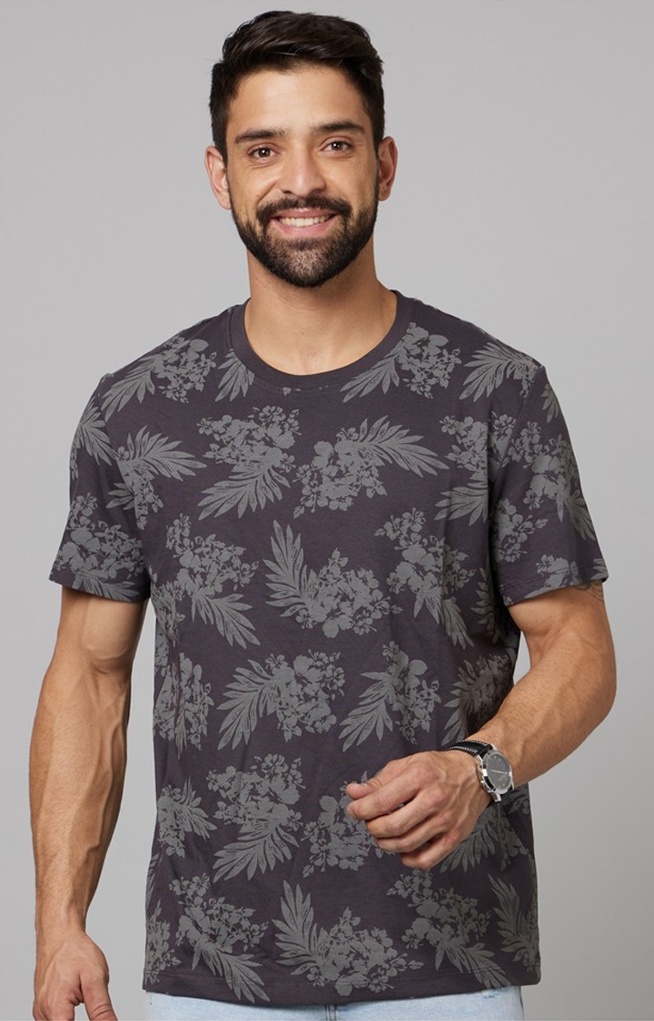 celio | Men's Grey Tropical Regular T-Shirts