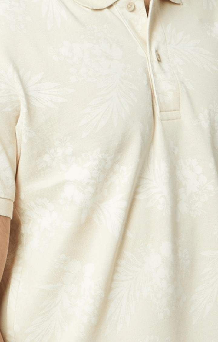 Men's Beige Printed Polos
