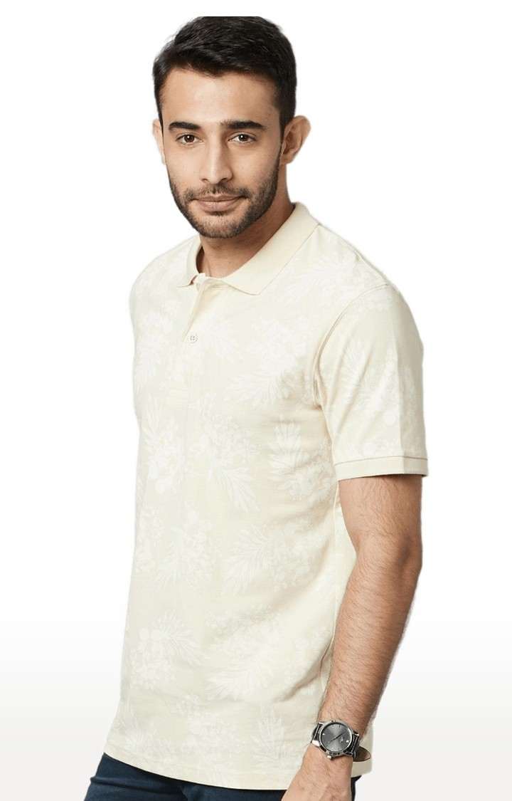 Men's Beige Printed Polos