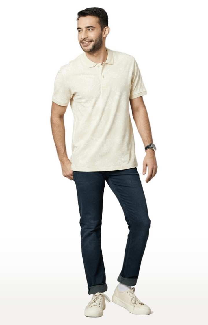 Men's Beige Printed Polos