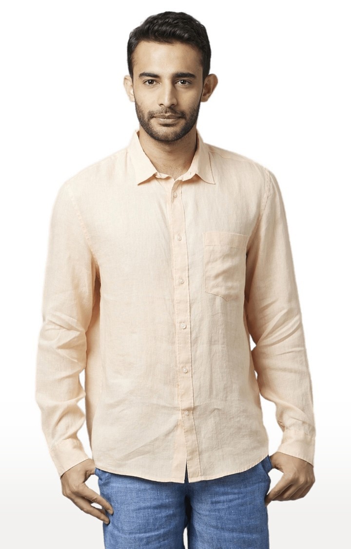 Men's Orange Solid Casual Shirts