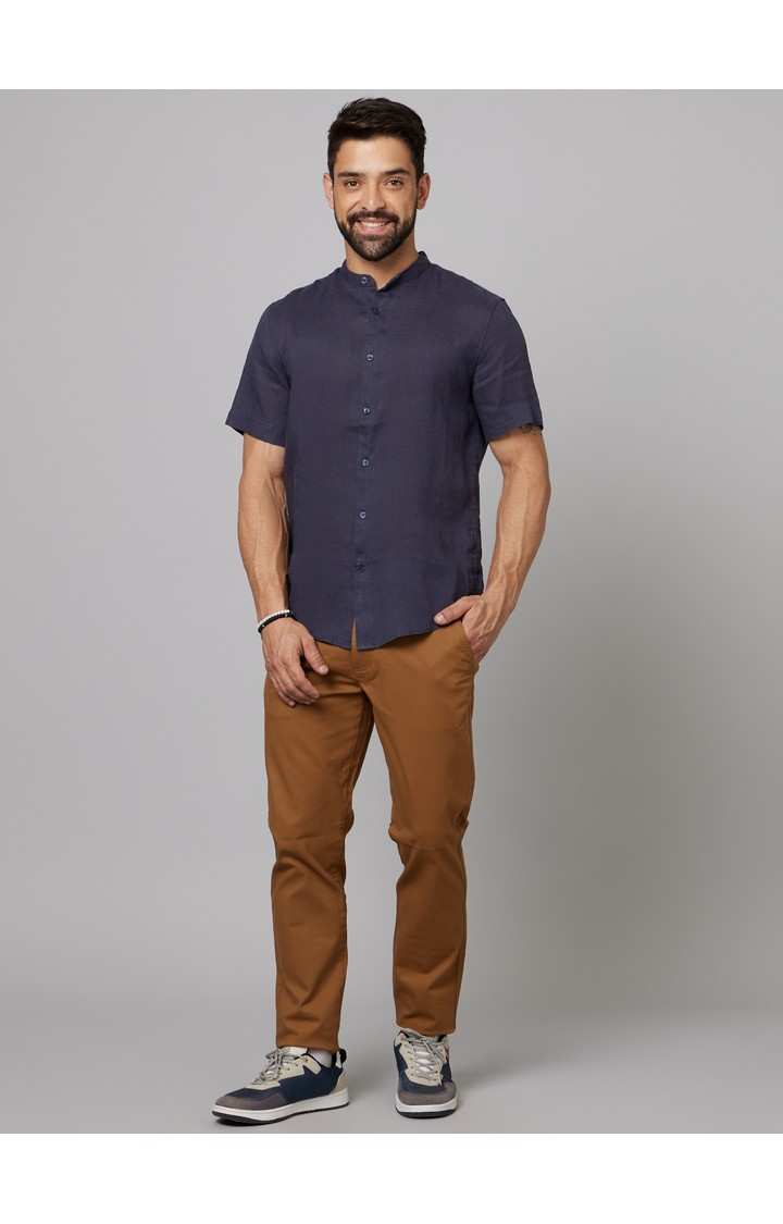 Men's Blue Solid Casual Shirts