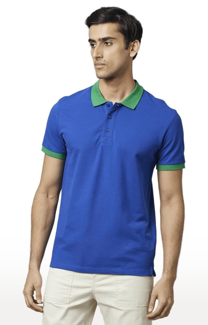 Men's Blue Solid Polos