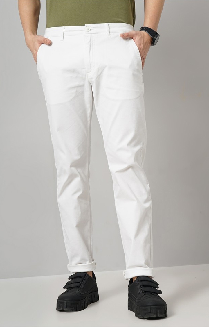 celio | Celio Men Off White Solid Regular Fit Cotton Chino Trousers