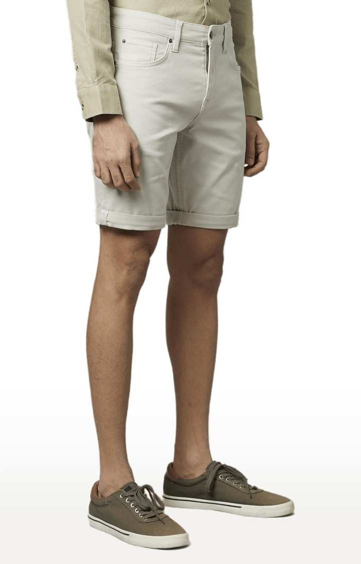 Men's White Cotton Solid Shorts
