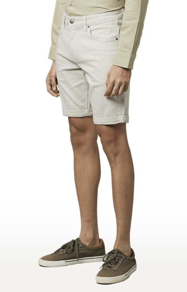 Men's White Cotton Solid Shorts