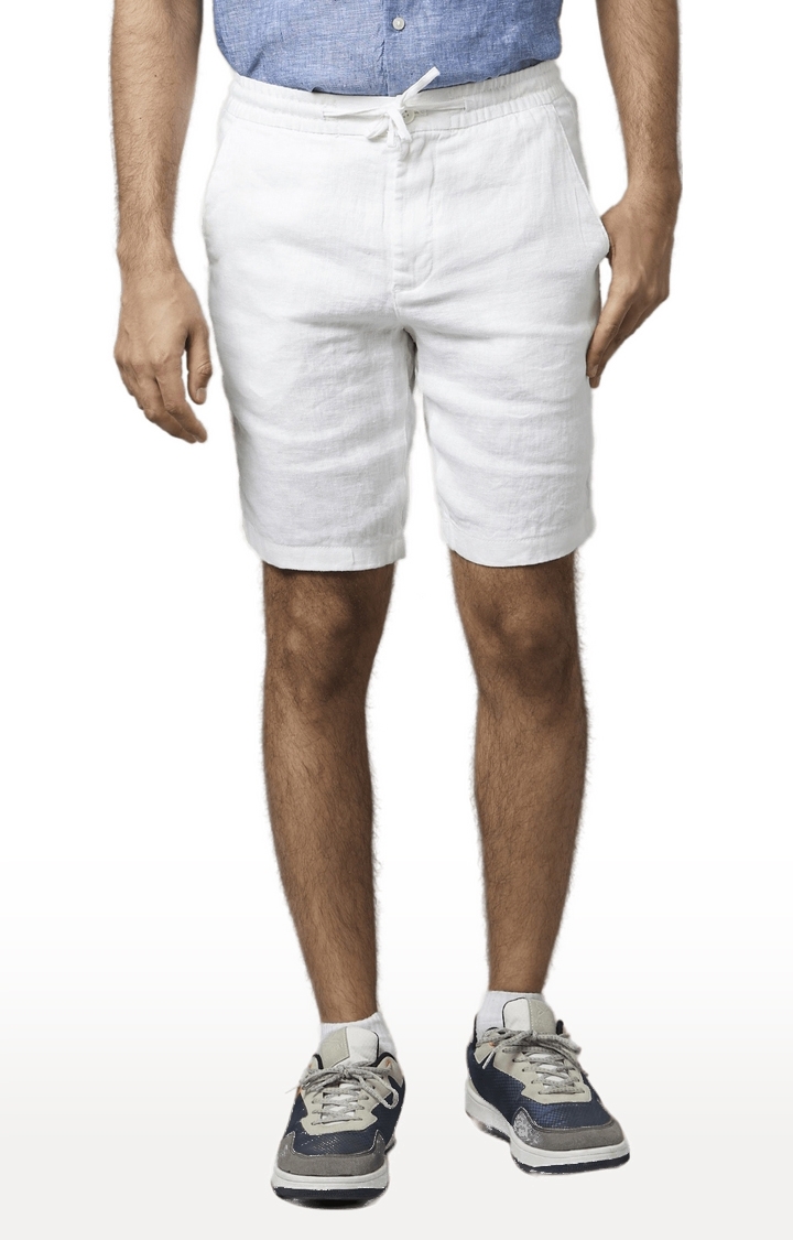 celio | Men's White Linen Solid Shorts