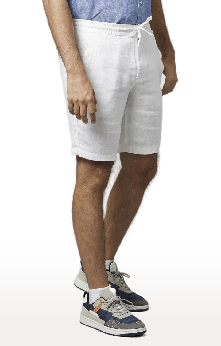 Men's White Linen Solid Shorts