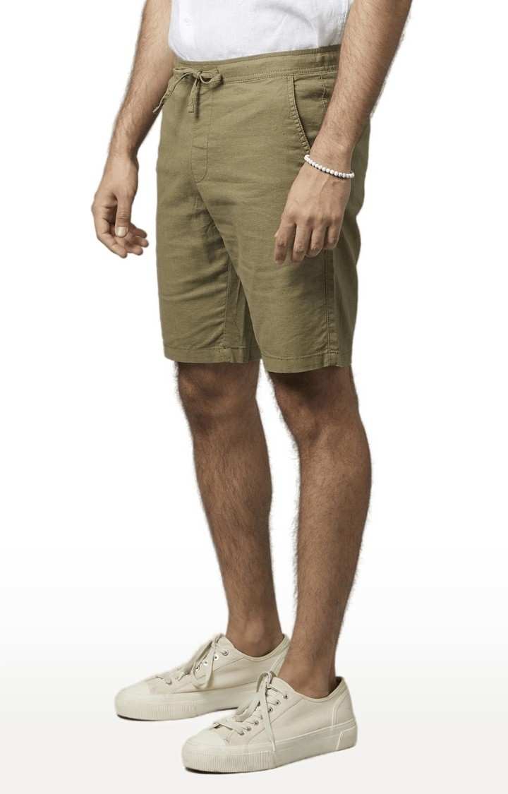 Men's Green Cotton Blend Solid Shorts