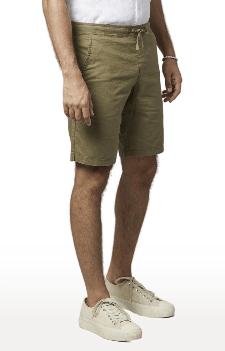 Men's Green Cotton Blend Solid Shorts