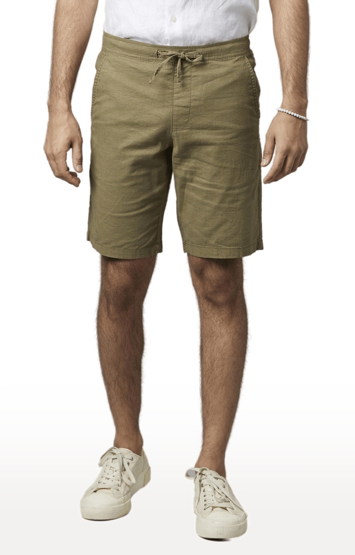 Men's Green Cotton Blend Solid Shorts