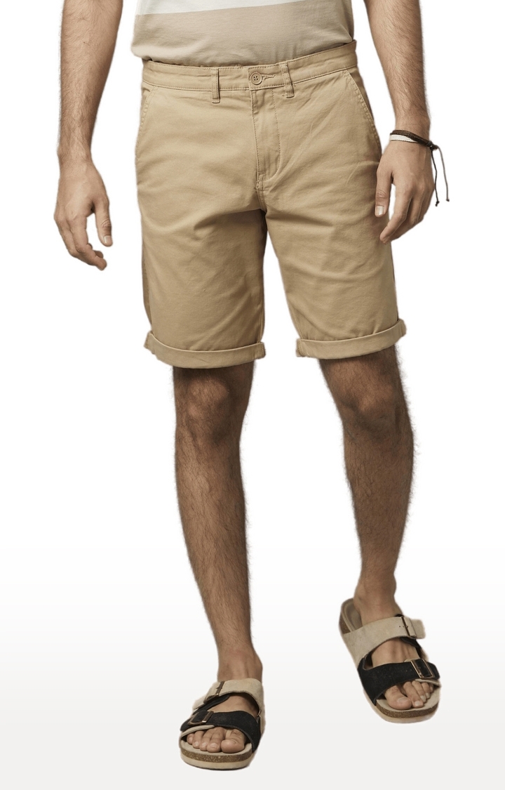 Men's Brown Cotton Solid Shorts
