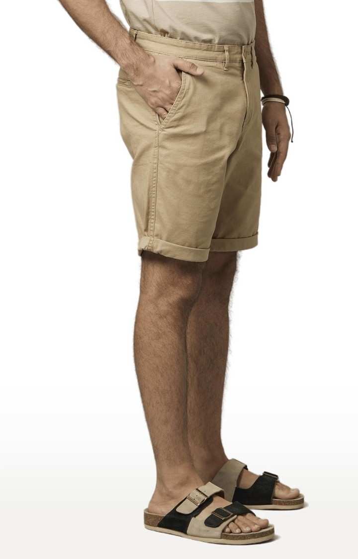 Men's Brown Cotton Solid Shorts